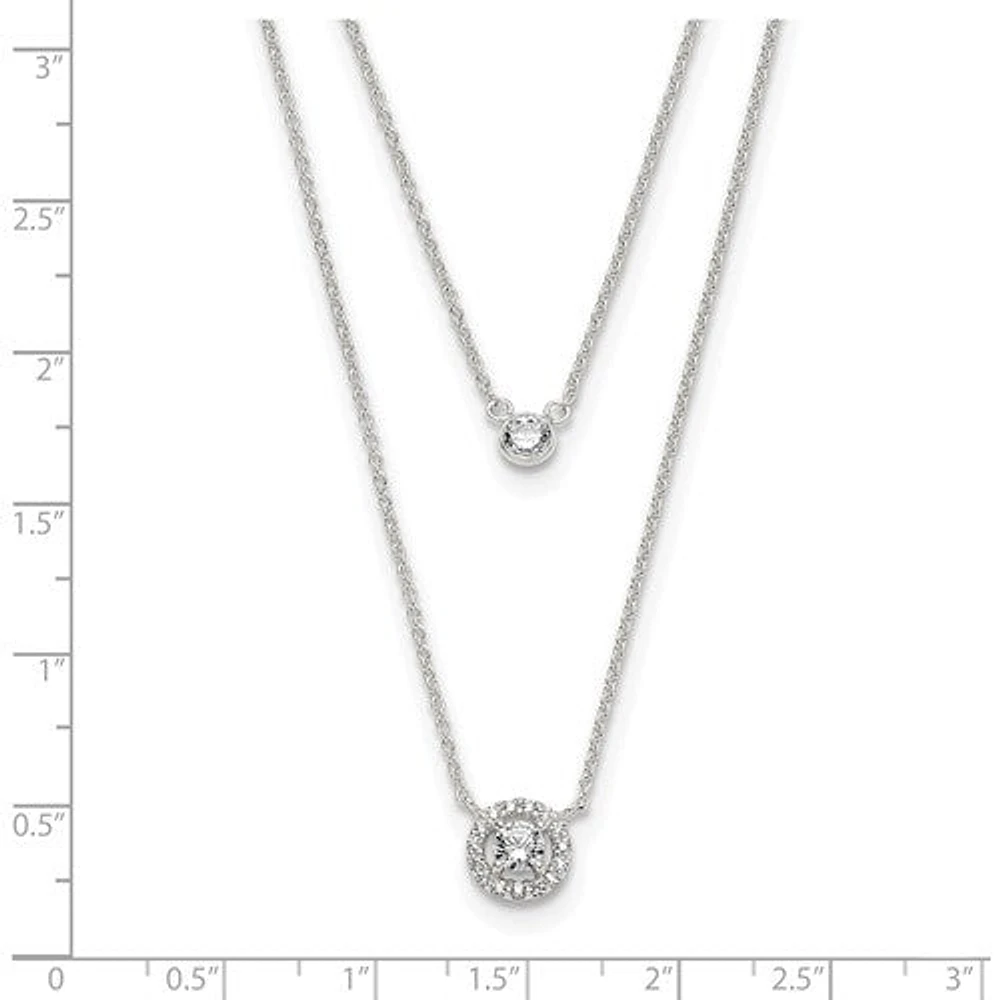 Sterling Silver CZ 2-Strand with 1.75in ext. Necklace - 16-17.75"