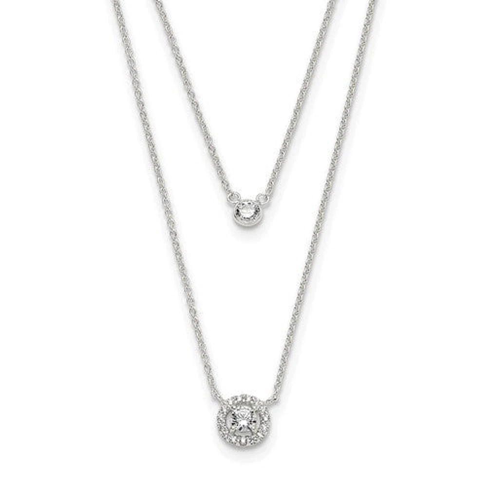 Sterling Silver CZ 2-Strand with 1.75in ext. Necklace - 16-17.75"