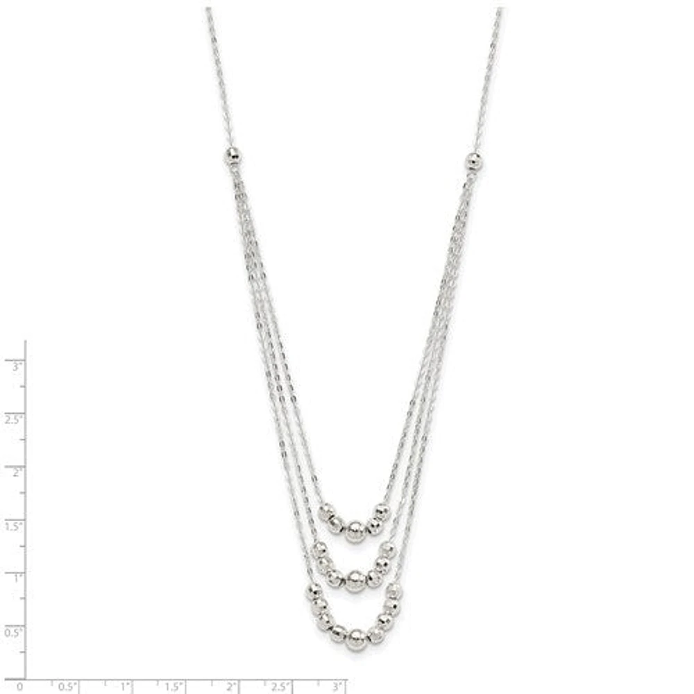 Sterling Silver Polished 3-Strand Beaded Necklace - 16"