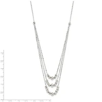 Sterling Silver Polished 3-Strand Beaded Necklace - 16"