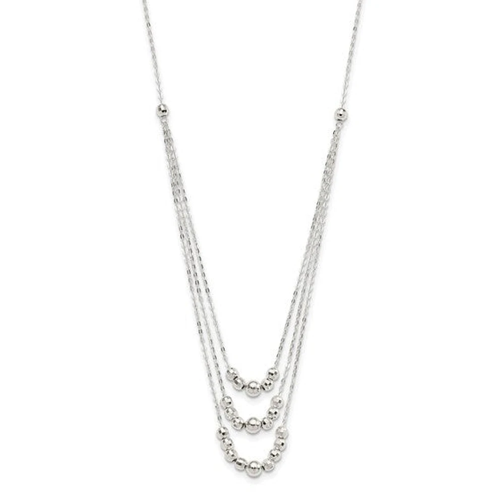 Sterling Silver Polished 3-Strand Beaded Necklace - 16"