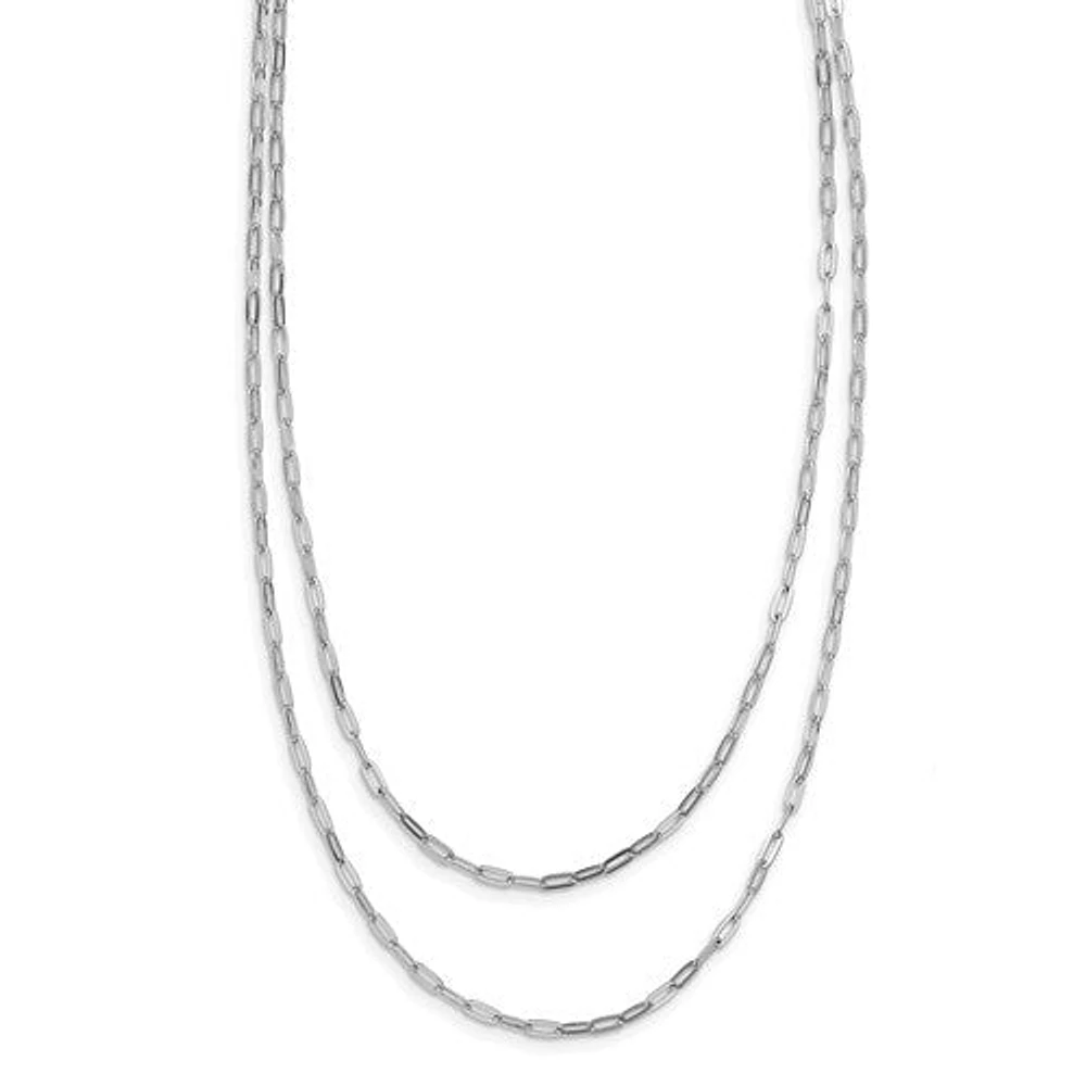 Sterling Silver Rhodium-plated Multi-strand Layered Paperclip Necklace with 2in Ext. Necklace 16-18"