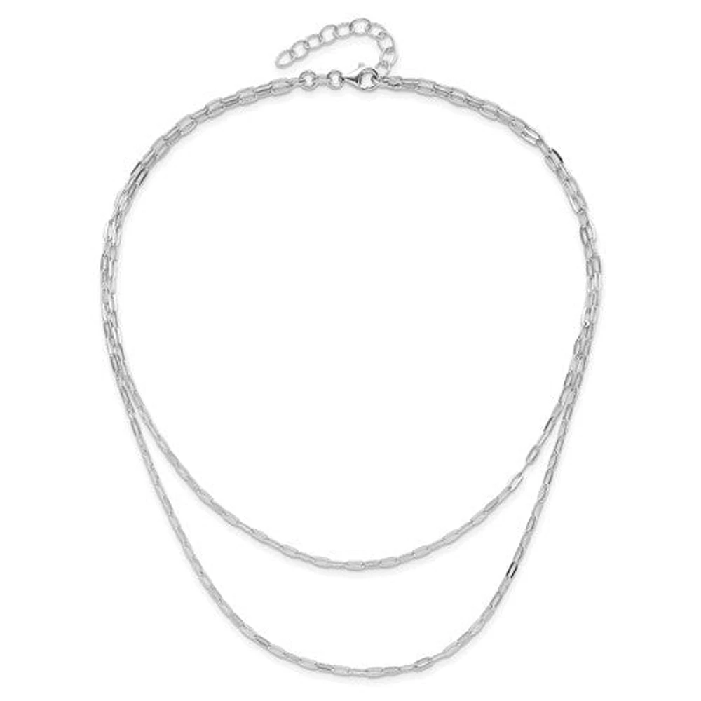 Sterling Silver Rhodium-plated Multi-strand Layered Paperclip Necklace with 2in Ext. Necklace 16-18"