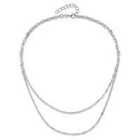 Sterling Silver Rhodium-plated Multi-strand Layered Paperclip Necklace with 2in Ext. Necklace 16-18"