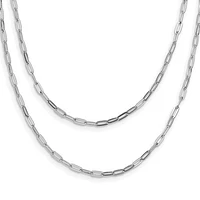 Sterling Silver Rhodium-plated Multi-strand Layered Paperclip Necklace with 2in Ext. Necklace 16-18"