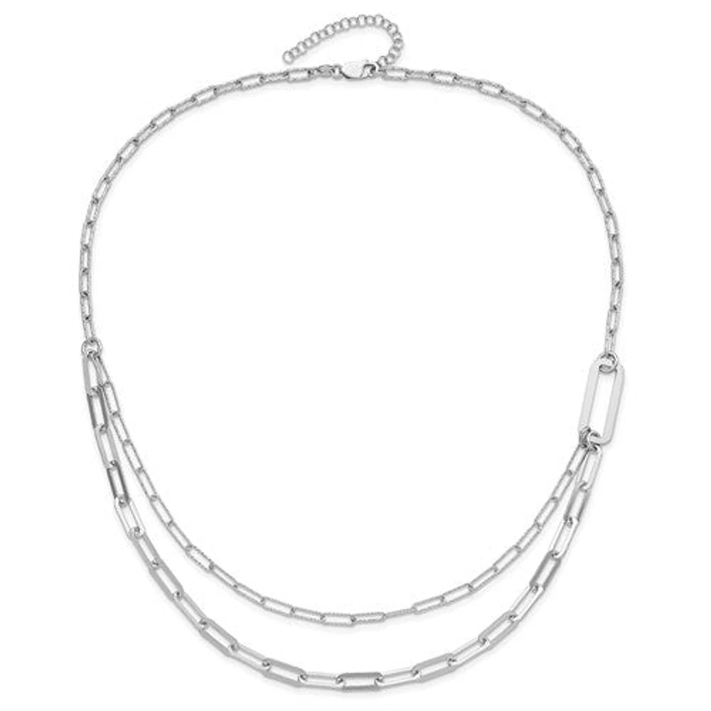 Sterling Silver Rhodium-plated Multi-layer Paperclip Chain with 2in ext Necklace - 20-22"