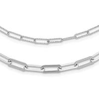 Sterling Silver Rhodium-plated Multi-layer Paperclip Chain with 2in ext Necklace - 20-22"