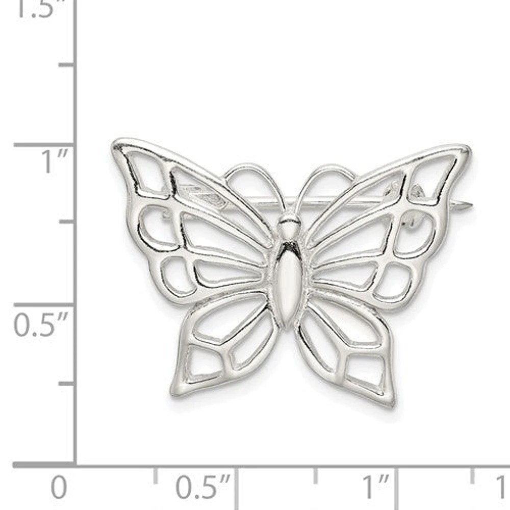 Sterling Silver Polished Butterfly Pin Brooch