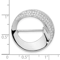 Sterling Silver Rhodium-plated Polished Cubic Zirconia Circle Pin Brooch