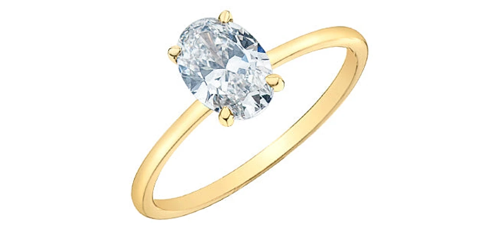 14K Lab Grown 1.00 cttw Oval Shape Four Claw Diamond Ring - Gold / 4