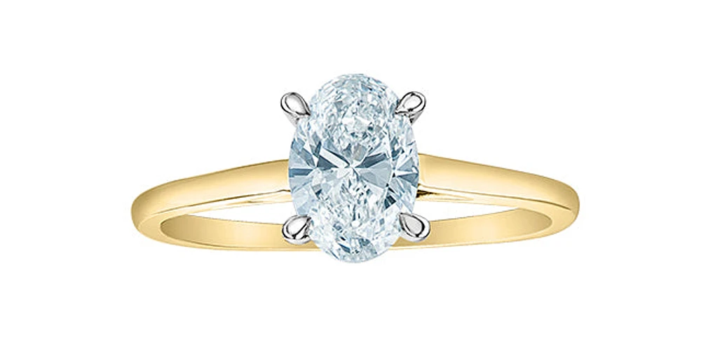 14K Lab Grown 1.00cttw Oval Shape Four Claw Diamond Ring - Gold / 4
