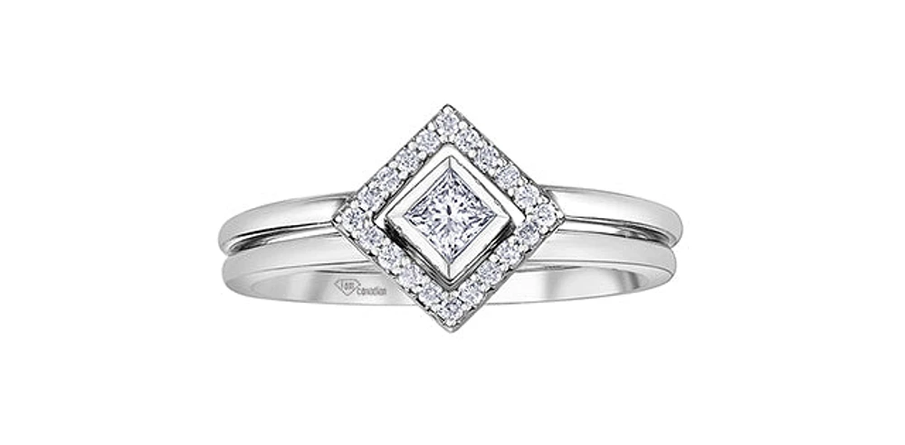 10K White Gold 0.20cttw Canadian Diamond Princess Cut Engagement Ring, 6.5