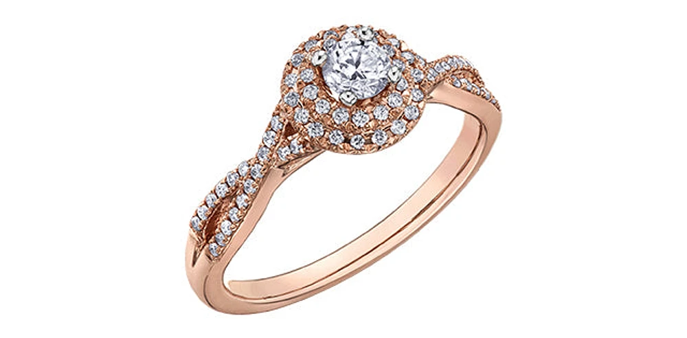 10K Rose Gold 0.23cttw Canadian Diamond Ring, size 6.5