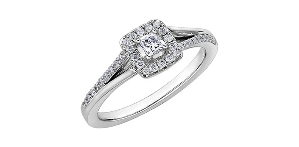 10K White Gold 0.30cttw Princess Cut Canadian Diamond Ring - Size 6.5