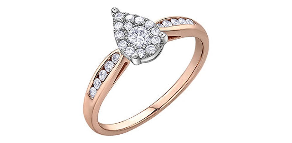 10K Rose Gold 0.35cttw Diamond Pear Shaped Halo Engagement Ring, size 6.5