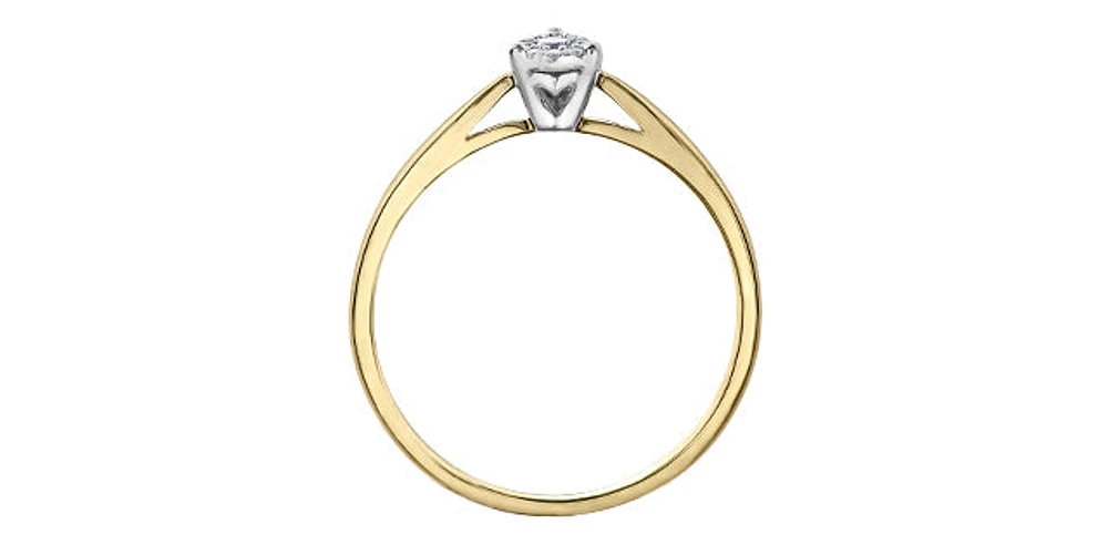 10K Yellow Gold 0.08cttw Pear Cut Cluster Diamond Engagement Ring, Size 6.5