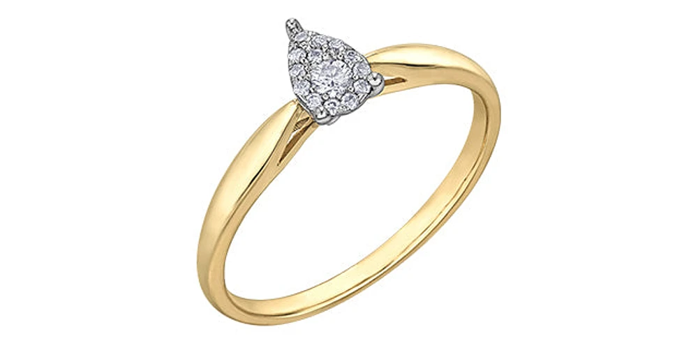 10K Yellow Gold 0.08cttw Pear Cut Cluster Diamond Engagement Ring, Size 6.5
