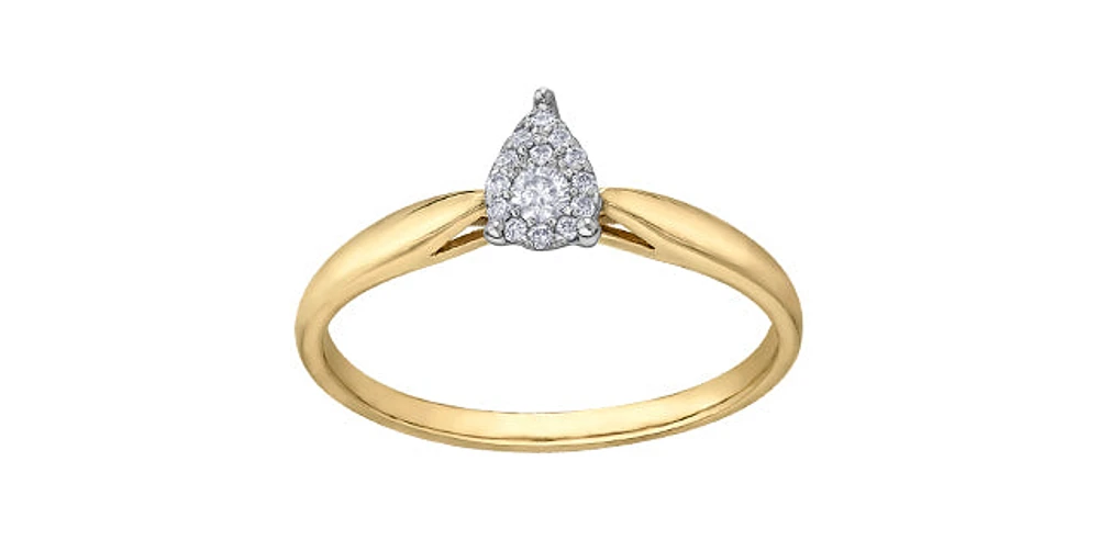 10K Yellow Gold 0.08cttw Pear Cut Cluster Diamond Engagement Ring, Size 6.5