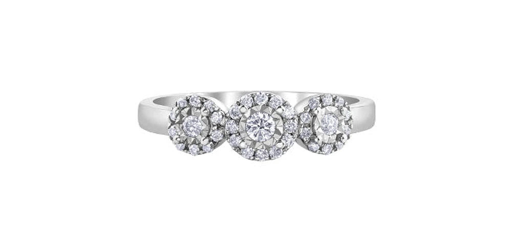 10K White Gold 0.25cttw Round Brilliant Cut 3 Stone Halo Diamond Ring - / 4.5