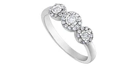 10K White Gold 0.25cttw Round Brilliant Cut 3 Stone Halo Diamond Ring - / 4.5