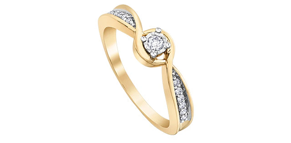 10K Yellow & White Gold 0.12cttw Diamond Engagement Ring, Size 6.5