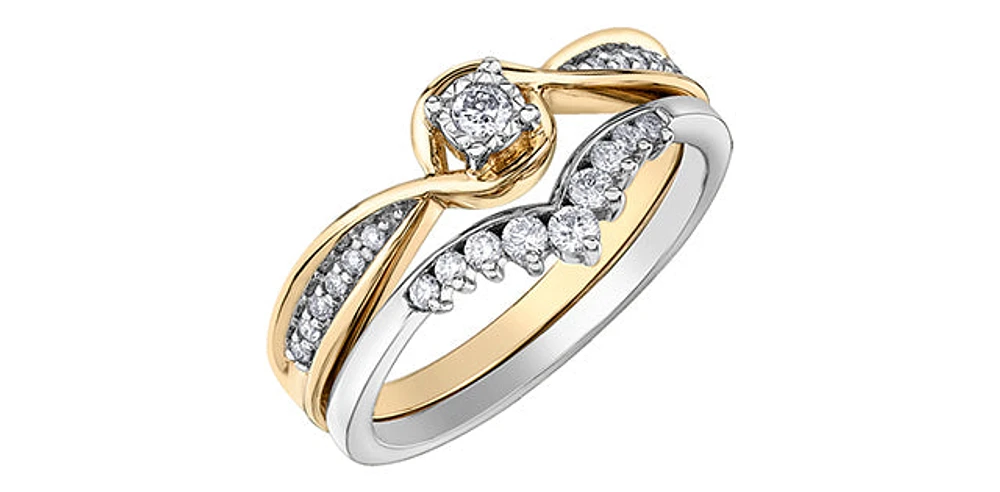 10K Yellow & White Gold 0.12cttw Diamond Engagement Ring, Size 6.5