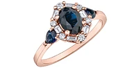 10K Rose Gold 1.50cttw Genuine Sapphire & 0.30cttw Diamonds Ring, size 6.5