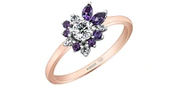 14K Rose Gold Amethyst and Canadian Diamond Ring, size 6