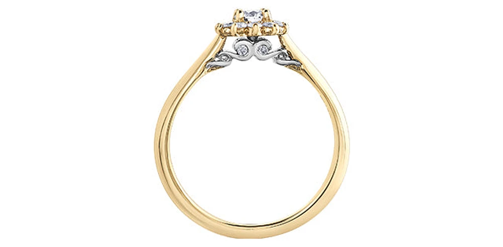 14K Yellow Gold 0.35cttw Round Brilliant Cut Canadian Diamond Halo Engagement Ring