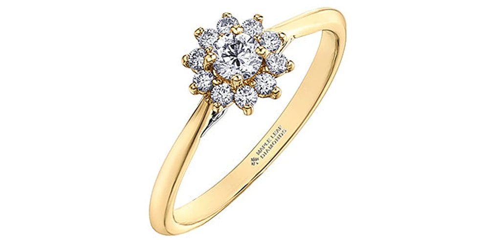 14K Yellow Gold 0.35cttw Round Brilliant Cut Canadian Diamond Halo Engagement Ring