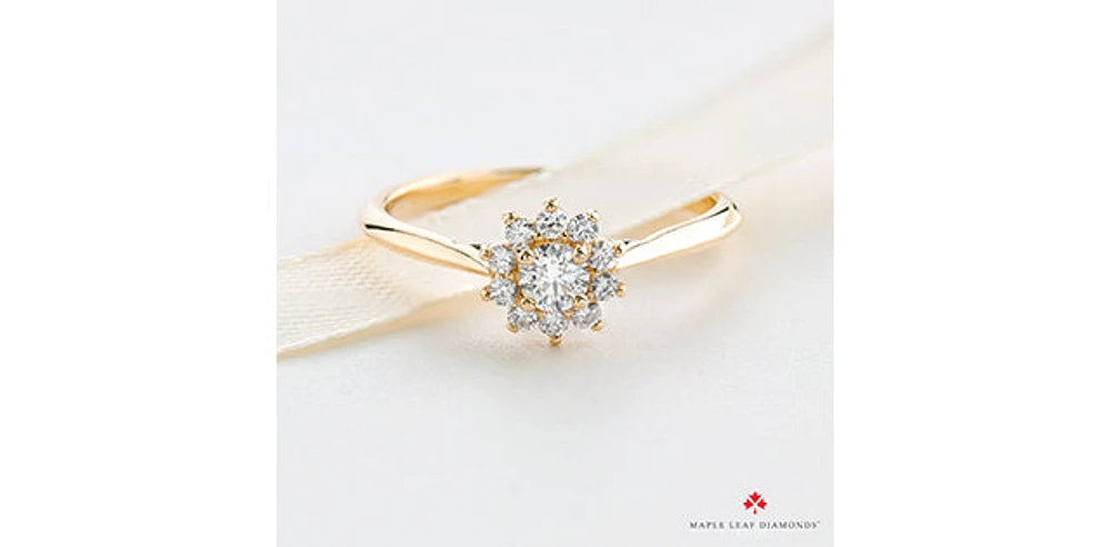 14K Yellow Gold 0.35cttw Round Brilliant Cut Canadian Diamond Halo Engagement Ring