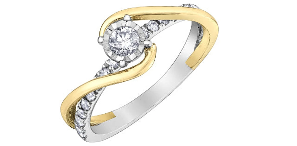 10K White and Yellow Gold 0.36cttw Round Brilliant Cut Diamond Engagement Ring, 6.5 - /