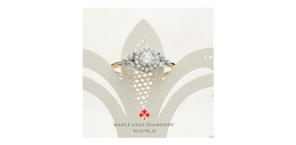 14K Yellow Gold 0.52cttw Round Brilliant Cut Canadian Diamond Halo Engagement Ring