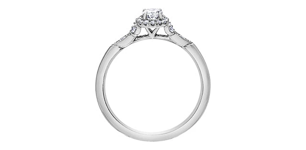 14K White Gold 0.44cttw Oval Diamond Halo Engagement Ring, Size 6.5