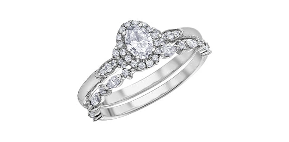 14K White Gold 0.44cttw Oval Diamond Halo Engagement Ring, Size 6.5