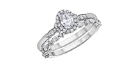 14K White Gold 0.44cttw Oval Diamond Halo Engagement Ring, Size 6.5