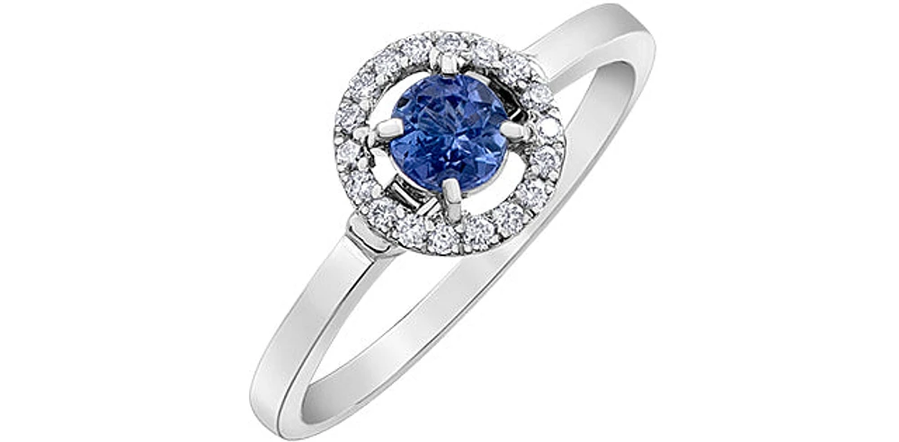 10K White Gold 0.42cttw Tanzanite and 0.10cttw Diamond Ring, size 6.5
