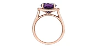 10K Rose Gold Amethyst and Diamond Halo Ring, size 6
