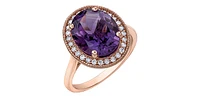 10K Rose Gold Amethyst and Diamond Halo Ring, size 6
