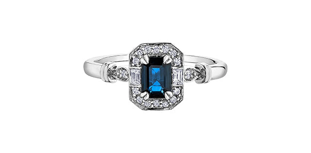 10K White Gold 0.75cttw Genuine Blue Sapphire and 0.08cttw Diamond Ring, size 6.5