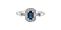 10K White Gold 0.75cttw Genuine Blue Sapphire and 0.08cttw Diamond Ring, size 6.5