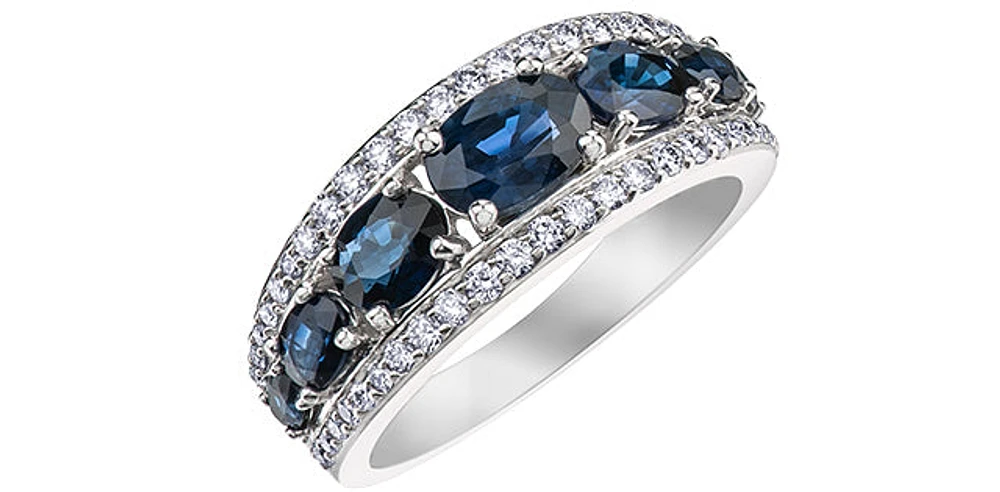 10K White Gold Sapphire and Diamond Ring