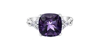 10K White Gold Amethyst and Canadian Diamond Ring