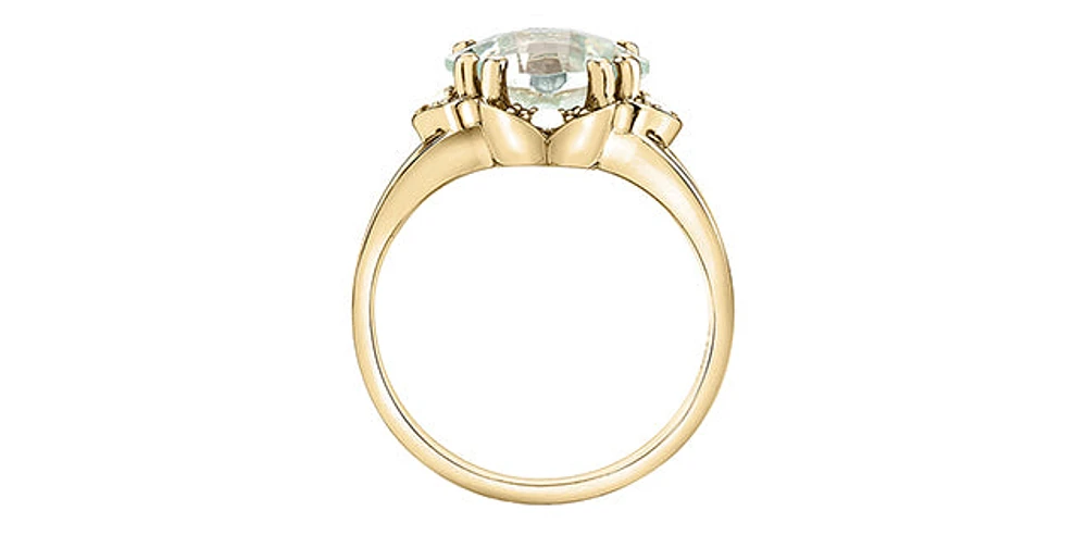 10K Yellow Gold Prasiolite (Green Amethyst) and Canadian Diamond Ring