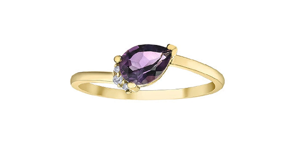 10K Yellow Gold Amethyst and Diamond Ring