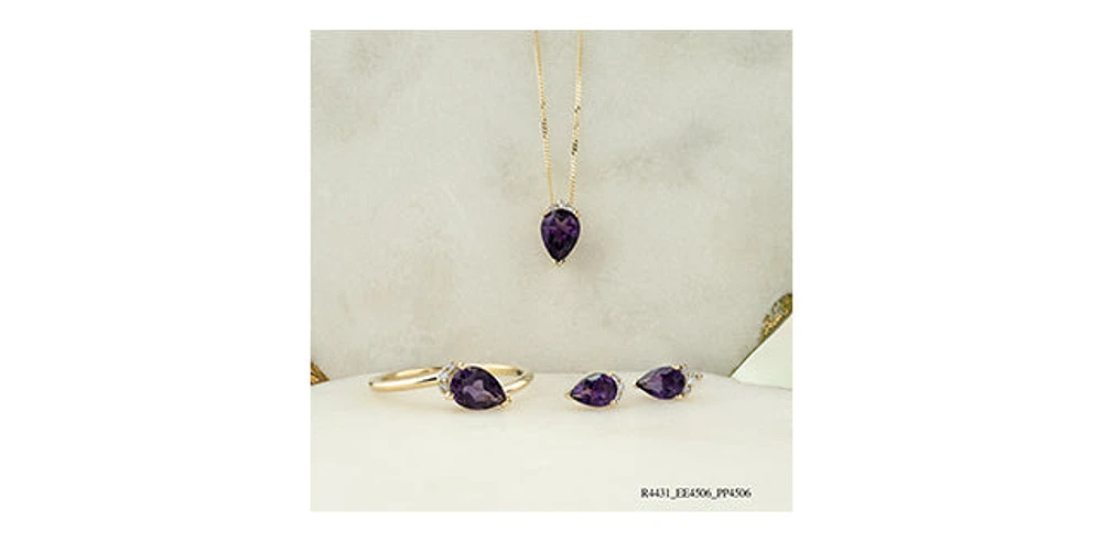 10K Yellow Gold Amethyst and Diamond Ring