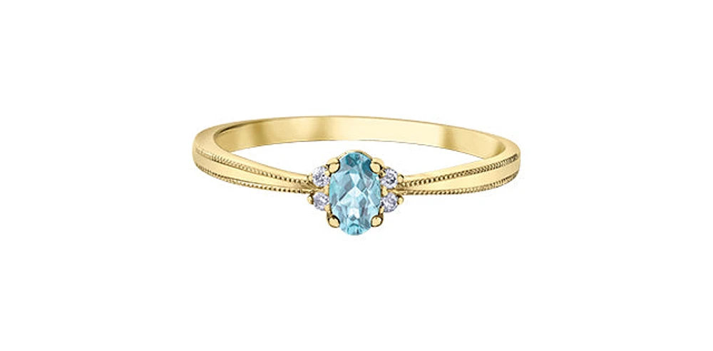 10K Yellow Gold 0.22cttw Aquamarine and 0.03cttw Diamond Ring