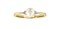 10K Yellow Gold Pearl and 0.03cttw Diamond Ring