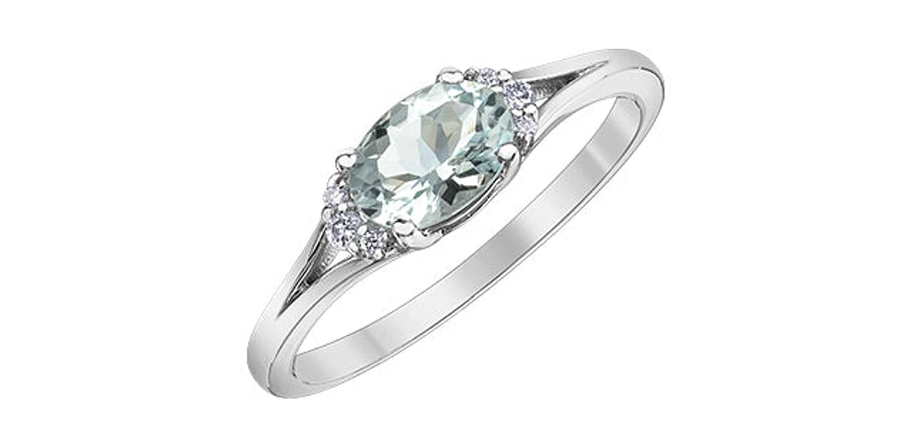10K White Gold 5x7mm Oval Cut Aquamarine and 0.05cttw Diamond Ring, size 7