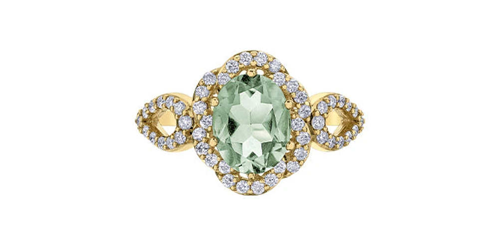 10K Yellow Gold Prasiolite / Green Amethyst and Diamond Ring